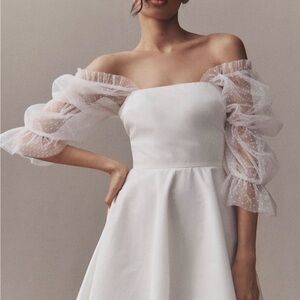 Amanda Uprichard Strapless White Dress with Sheer Sleeves